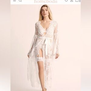 Homebodii Georgina White Lace Robe